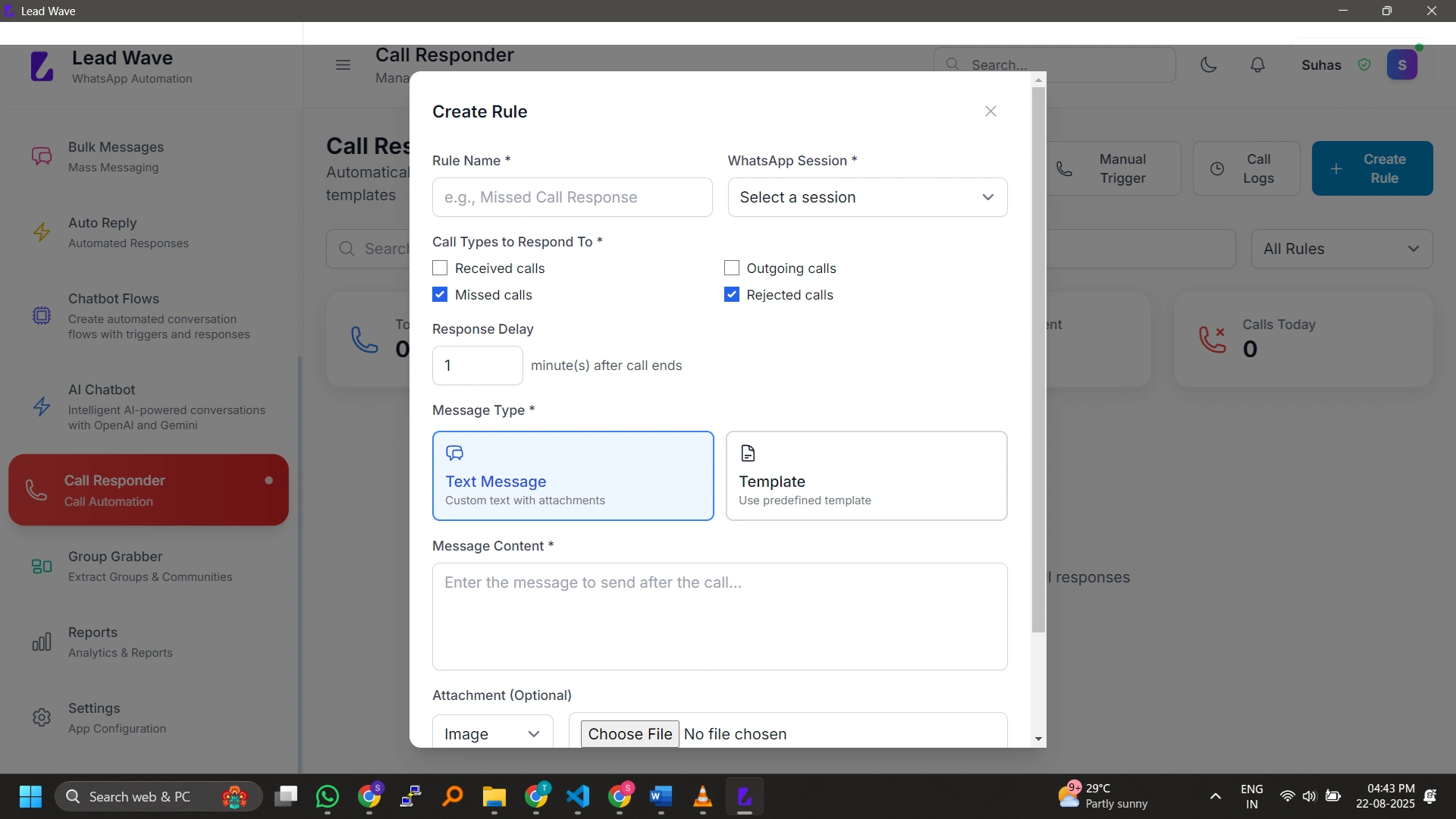 Turn missed calls into instant WhatsApp follow-ups — never lose a lead again.